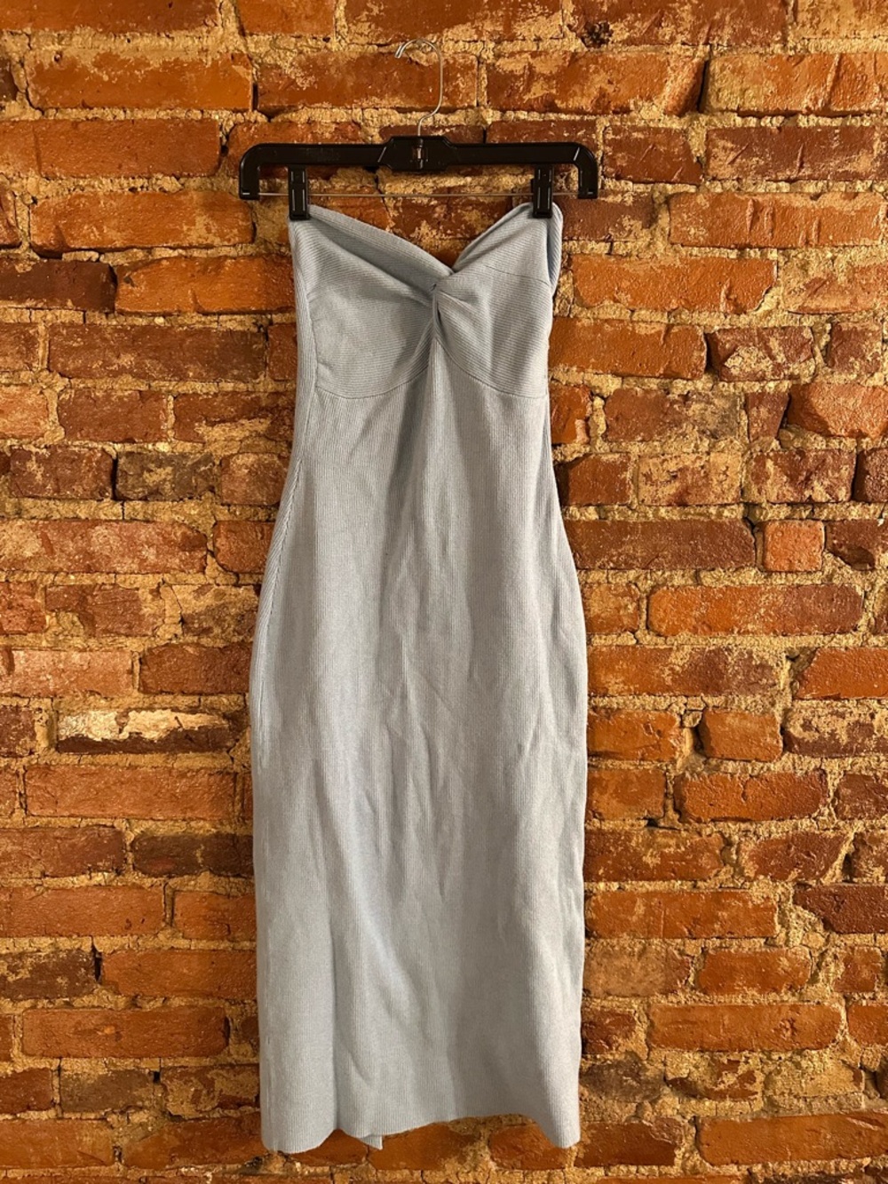 Strapless Light Blue Midi Dress with Sweetheart Fold